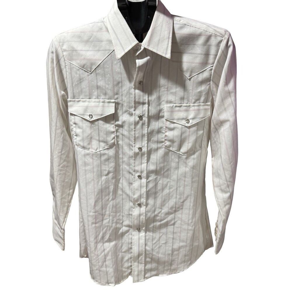 NWT Karman Men's White Pearl Snap Long Sleeve Western Shirt Size 15 Point Collar